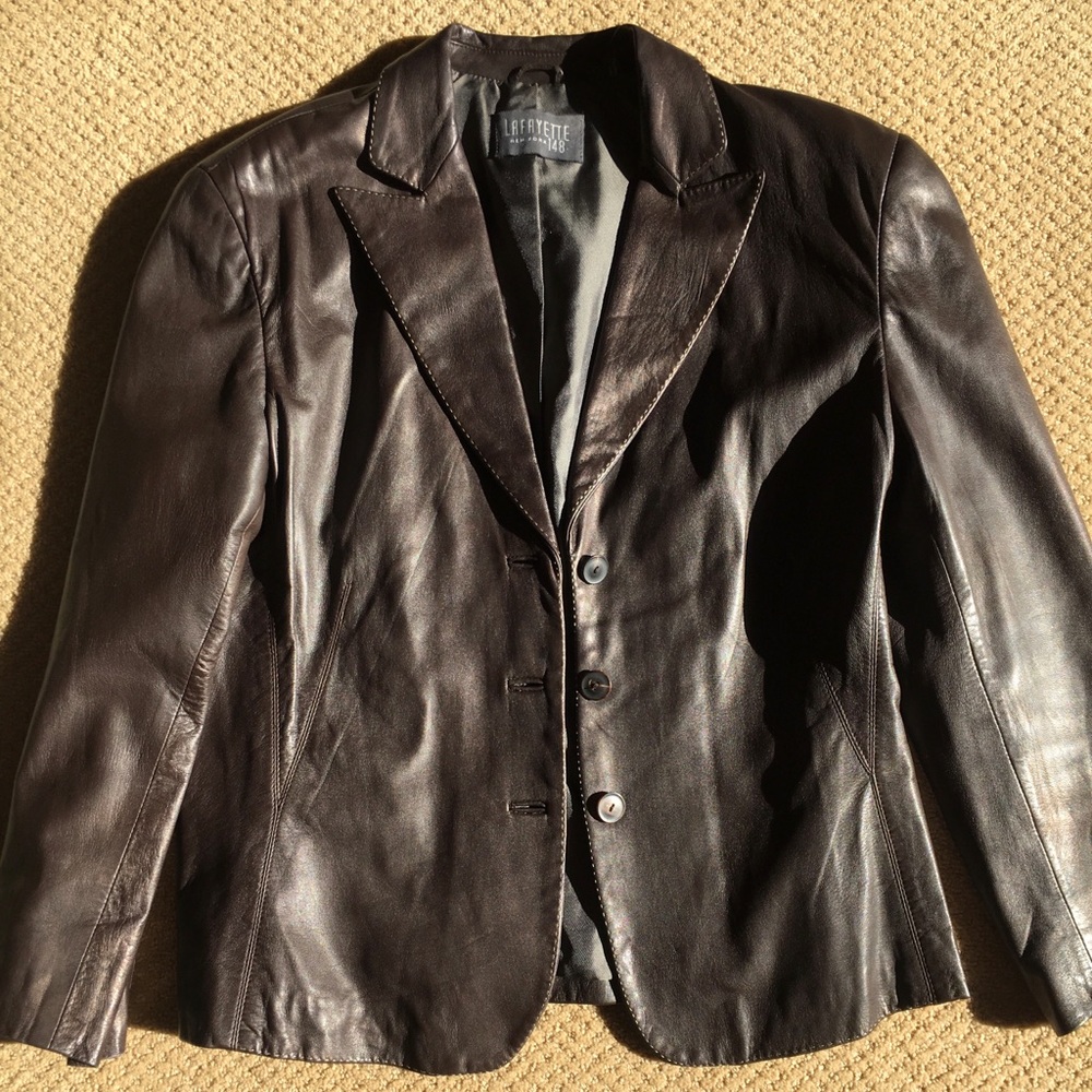 Lafayette 148 New York Brown Leather Jacket